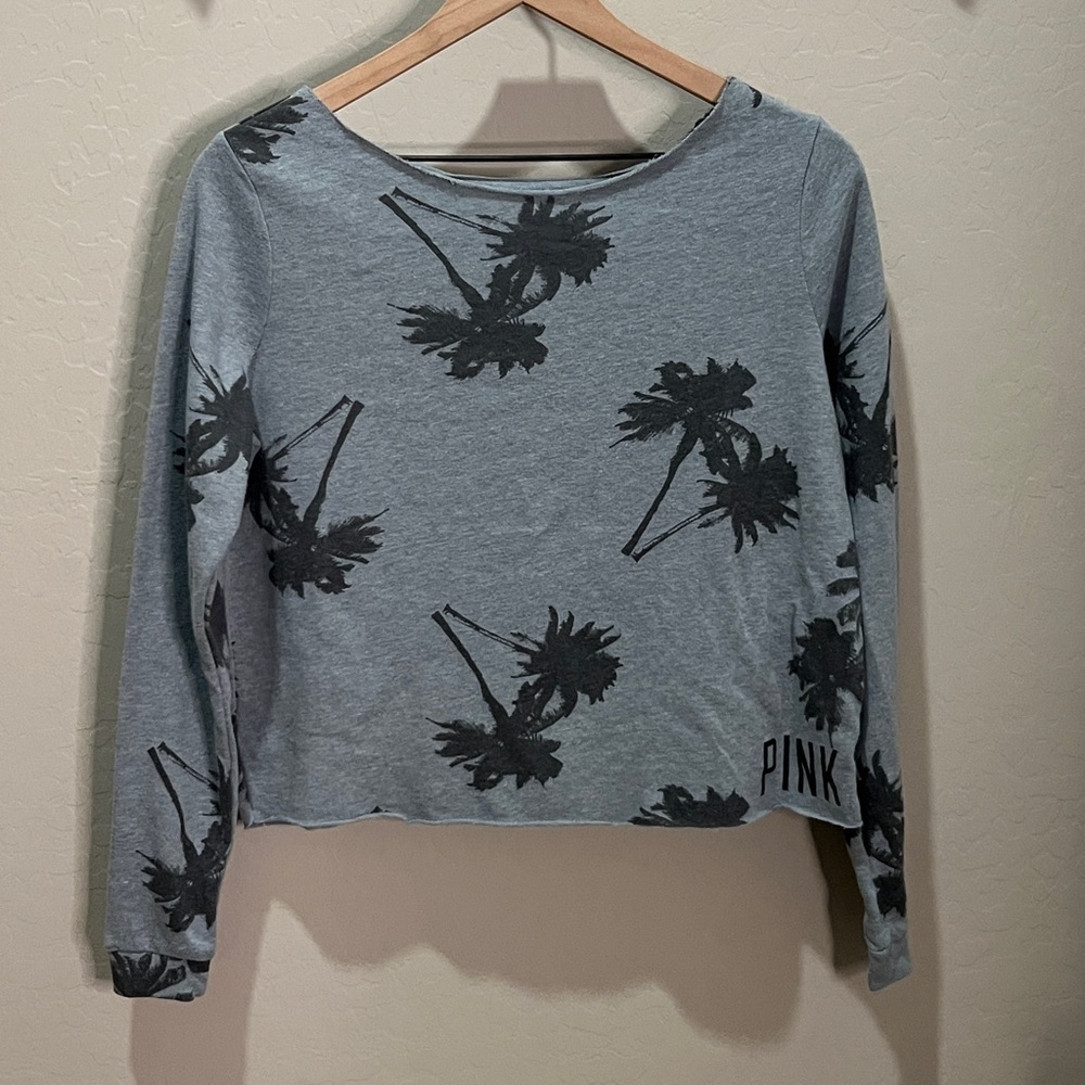 Pink VS Victoria Secret Vintage Sweatshirt Short Top Y2K Gray Palm Island Crop